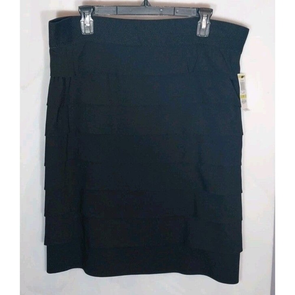 Alfani Black Tiered Skirt Size 14 NWT Knee Length Layered Ruffle Classic